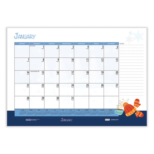 Recycled Academic Year Desk Pad Calendar, Illustrated Seasons Artwork, 22 X 17, Black Binding, 12-month (july-june): 2023-24