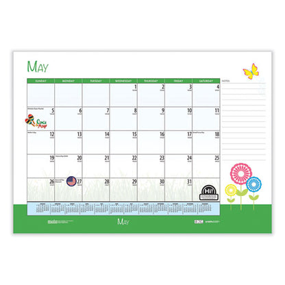 Recycled Academic Year Desk Pad Calendar, Illustrated Seasons Artwork, 22 X 17, Black Binding, 12-month (july-june): 2023-24