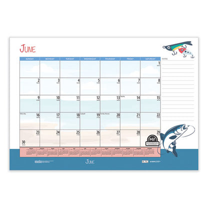 Recycled Academic Year Desk Pad Calendar, Illustrated Seasons Artwork, 22 X 17, Black Binding, 12-month (july-june): 2023-24