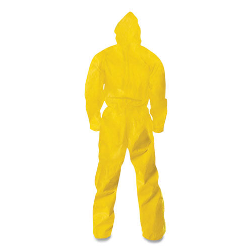 A70 Chemical Spray Protection Coveralls, Hooded, Storm Flap, Large, Yellow, 12/carton