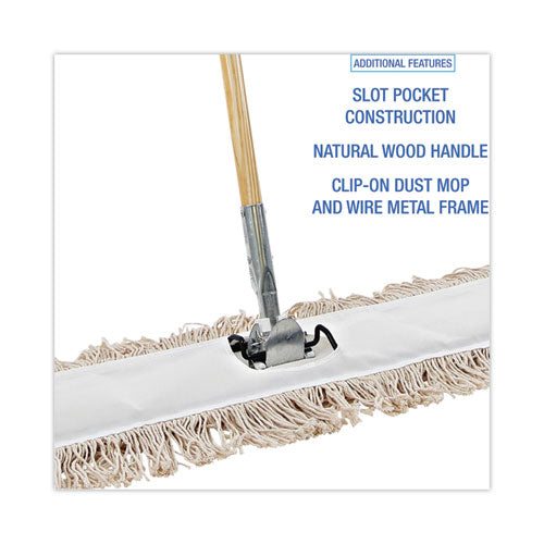 Cotton Dry Mopping Kit, 36 X 5 Natural Cotton Head, 60" Natural Wood Handle