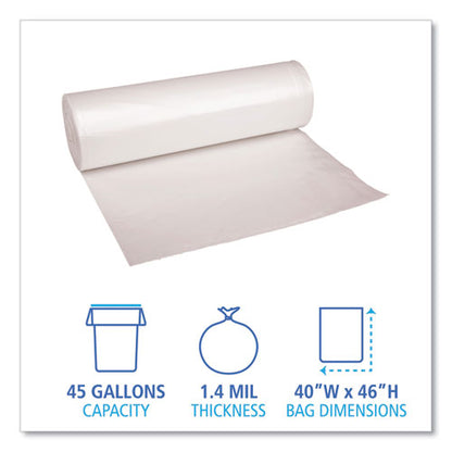 Recycled Low-density Polyethylene Can Liners, 45 Gal, 1.4 Mil, 40" X 46", Clear, 10 Bags/roll, 10 Rolls/carton