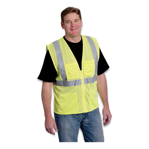 Ansi Class 2 Four Pocket Zipper Safety Vest, Polyester Mesh, 5x-large, Hi-viz Lime Yellow