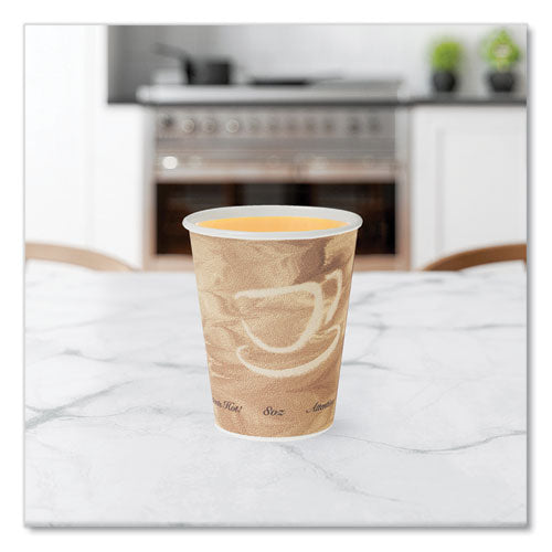 Mistique Polycoated Hot Paper Cups, 8 Oz, Printed, Brown, 50/ Sleeve, 20 Sleeves/carton