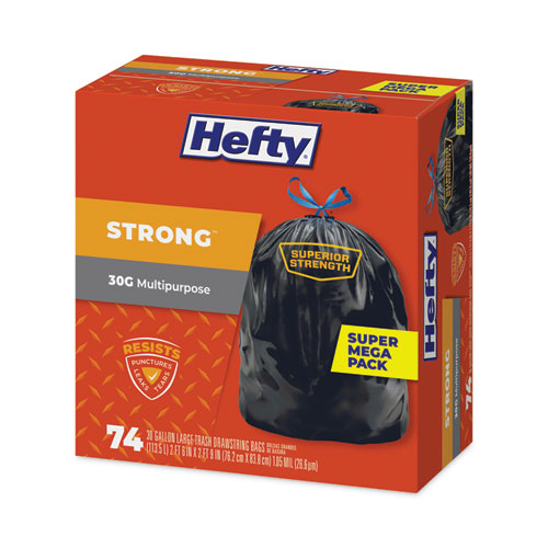 Strong Multipurpose Drawstring Trash Bags, 30 Gal, 1.1 Mil, 30" X 33", Black, 74/box, 3 Boxes/carton