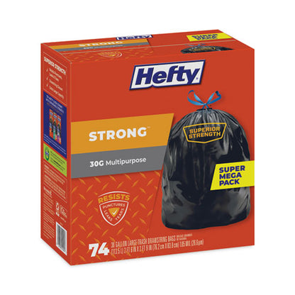 Strong Multipurpose Drawstring Trash Bags, 30 Gal, 1.1 Mil, 30" X 33", Black, 74/box, 3 Boxes/carton