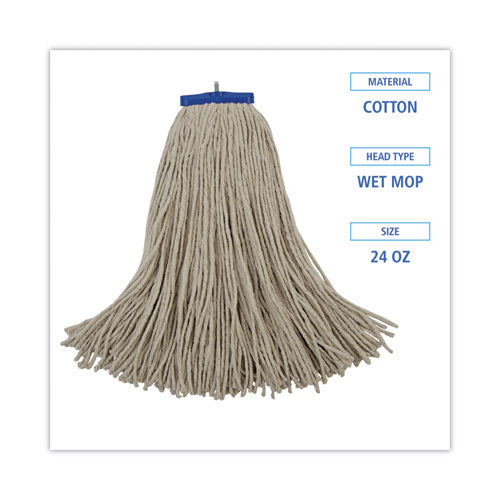 Cut-end Lie-flat Wet Mop Head, Cotton, 24oz, White