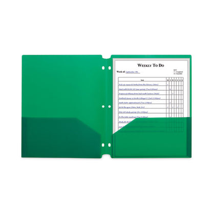 Two-pocket Heavyweight Poly Portfolio Folder, 3-hole Punch, 11 X 8.5, Green, 25/box