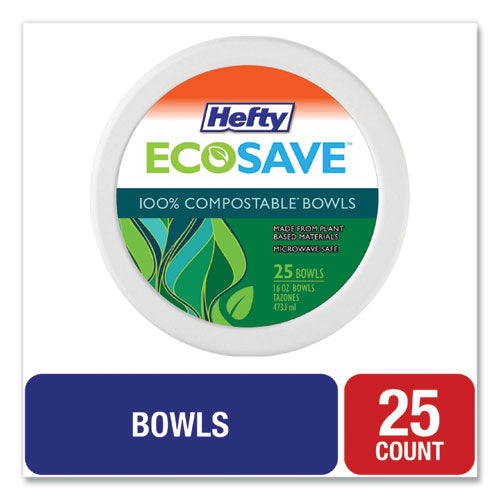 Ecosave Tableware, Bowl, Bagasse, 16 Oz, White, 25/pack, 12 Packs/carton