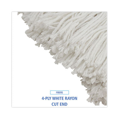 Cut-end Lie-flat Wet Mop Head, Rayon, 24oz, White, 12/carton