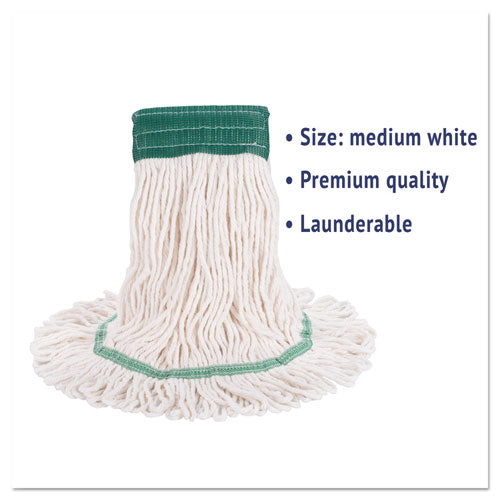 Super Loop Wet Mop Head, Cotton/synthetic Fiber, 5" Headband, Medium Size, White