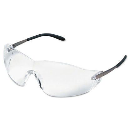 Blackjack Wraparound Safety Glasses, Chrome Plastic Frame, Clear Lens, 12/box