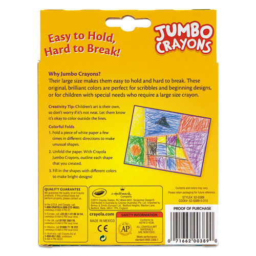 Jumbo Crayons, Assorted Colors, 8/box