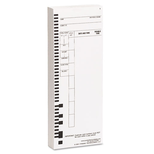 Time Clock Cards For Pyramid Technologies 4000, One Side, 3.5 X 8.5, 100/pack