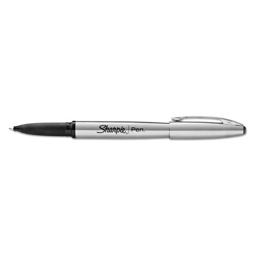 Stainless Steel Porous Point Pen, Stick, Fine 0.5 Mm, Black Ink, Brushed Silver Barrel