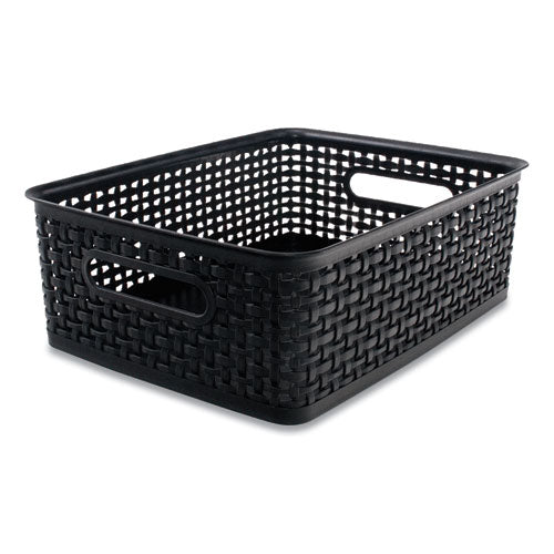 Plastic Weave Bin, Medium, 14" X 10.5" X 4.63", Black