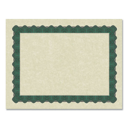 Metallic Border Certificates, 11 X 8.5, Ivory/green With Green Border, 100/pack