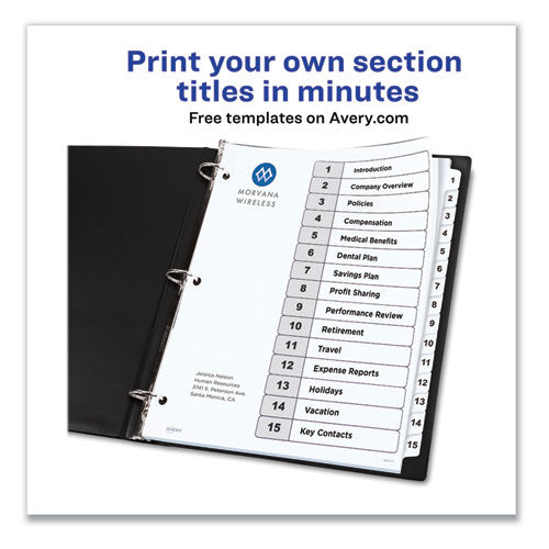 Customizable Table Of Contents Ready Index Black And White Dividers, 15-tab, 1 To 15, 11 X 8.5, White, 6 Sets