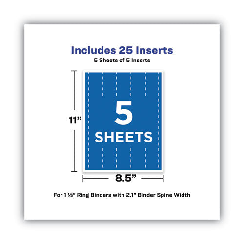 Binder Spine Inserts, 1.5" Spine Width, 5 Inserts/sheet, 5 Sheets/pack