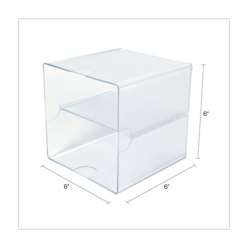 Stackable Cube Organizer, Divided, 2 Compartments, Plastic, 6 X 6 X 6, Clear