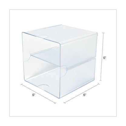 Stackable Cube Organizer, Divided, 2 Compartments, Plastic, 6 X 6 X 6, Clear