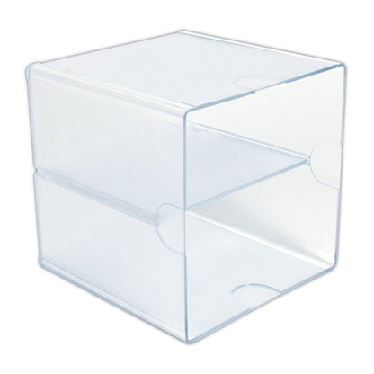 Stackable Cube Organizer, Divided, 2 Compartments, Plastic, 6 X 6 X 6, Clear