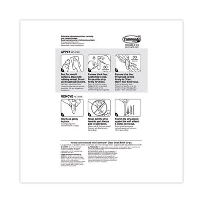 Mini Hooks, Small, Plastic, Clear, 0.5 Lb Capacity,  30 Hooks And 32 Strips/pack