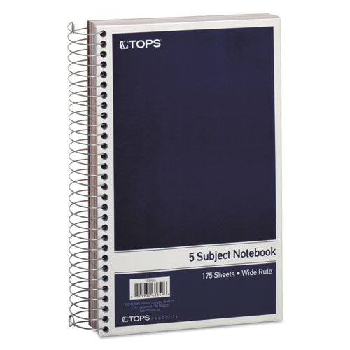 Wirebound Five-subject Notebook, Wide/legal Rule, Navy Cover, (175) 9.5 X 6 Sheets