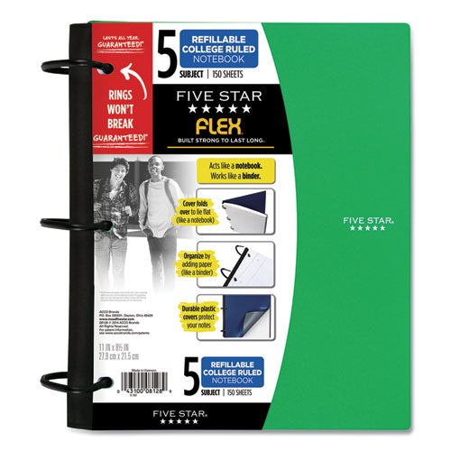 Flex Notebook, 5-subject, Medium/college Rule, Randomly Assorted Cover Color, (150) 11 X 8.5 Sheets