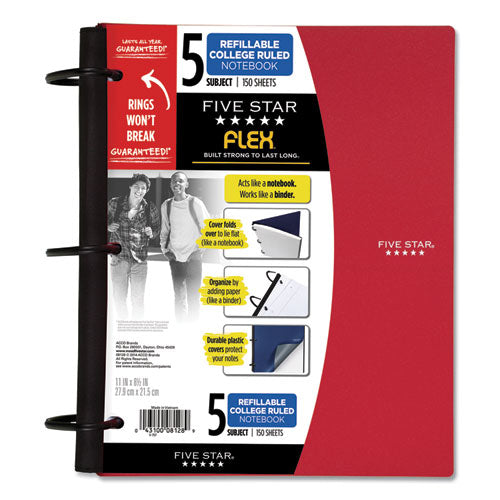 Flex Notebook, 5-subject, Medium/college Rule, Randomly Assorted Cover Color, (150) 11 X 8.5 Sheets