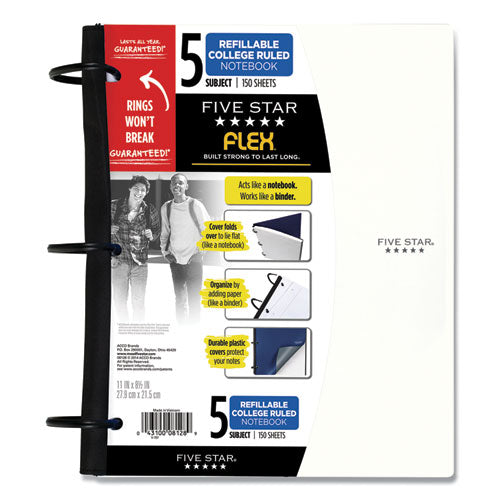 Flex Notebook, 5-subject, Medium/college Rule, Randomly Assorted Cover Color, (150) 11 X 8.5 Sheets