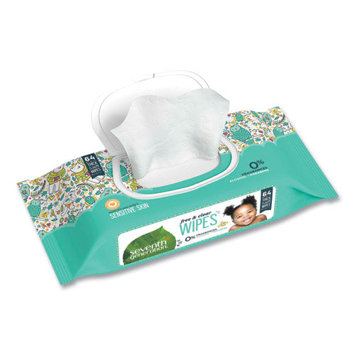 Free And Clear Baby Wipes, 7 X 7, Unscented, White, 64/flip-top Pack