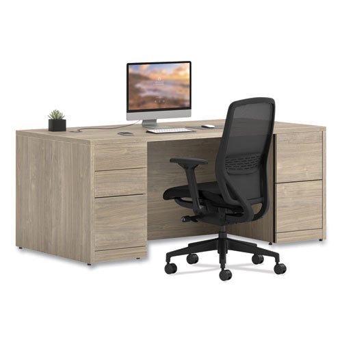 10500 Series Double Full-height Pedestal Desk, Left: Box/box/file, Right: File/file, 72" X 36" X 29.5", Kingswood Walnut