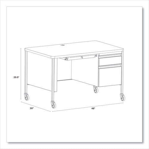 Mobile Teachers Pedestal Desks, Right-hand Pedestal: Box/file Drawers, 48" X 30" X 29.5", Walnut/black