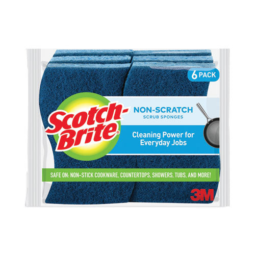 Non-scratch Multi-purpose Scrub Sponge, 4.4 X 2.6, 0.8" Thick, Blue, 6/pack