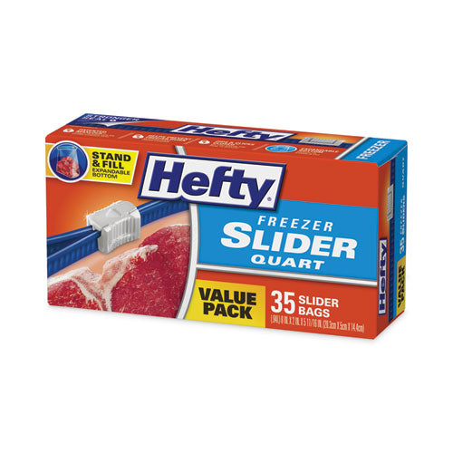 Slider Bags, 1 Qt, 2.5 Mil, 7" X 8", Clear, 35/box