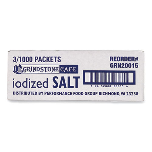 Grindstone Iodized Salt, 0.02 Oz Packet, 1,000/bag, 3 Bags/carton