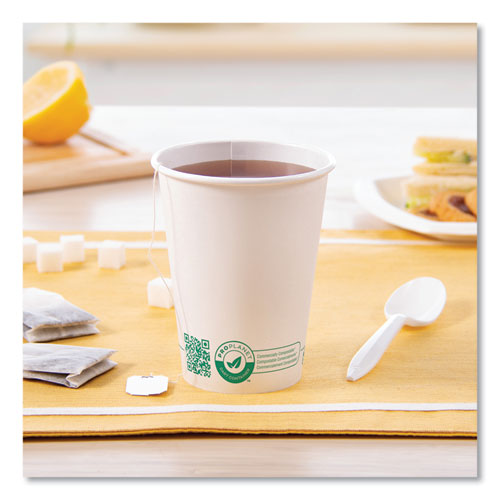 Compostable Paper Hot Cups, Proplanet Seal, 12 Oz, White/green, 1,000/carton