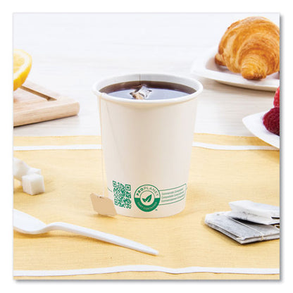 Compostable Paper Hot Cups, Proplanet Seal, 10 Oz, White/green, 1,000/carton