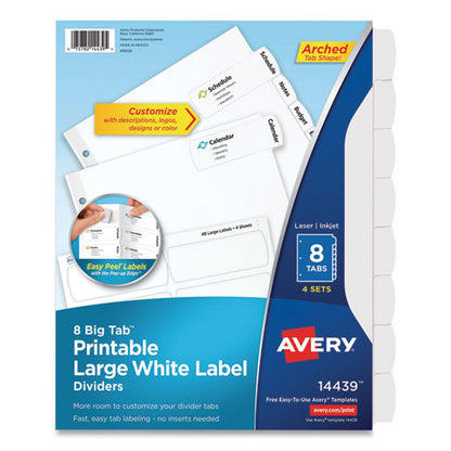 Big Tab Printable Large White Label Tab Dividers, 8-tab, 11 X 8.5, White, 4 Sets