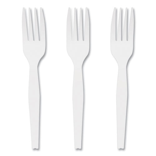 Mediumweight Plastic Cutlery, Fork, White, 1,000/pack