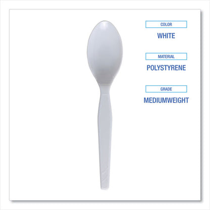 Mediumweight Polystyrene Cutlery, Teaspoon, White, 100/box