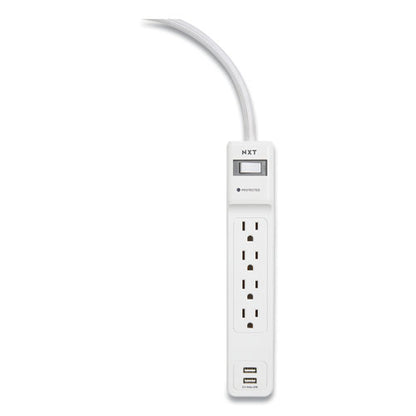 Surge Protector, 4 Ac Outlets/2 Usb Ports, 3 Ft Cord, 600 J, White