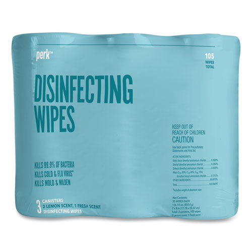 Disinfecting Wipes, 7 X 8, Fresh/lemon, White, 35 Wipes/canister, 3 Canisters/pack