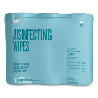 Disinfecting Wipes, 7 X 8, Fresh/lemon, White, 35 Wipes/canister, 3 Canisters/pack