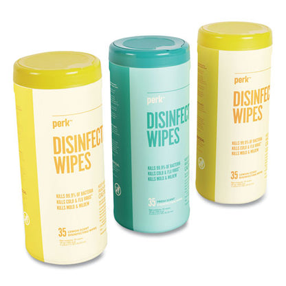 Disinfecting Wipes, 7 X 8, Fresh/lemon, White, 35 Wipes/canister, 3 Canisters/pack