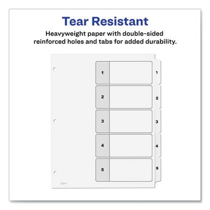 Customizable Table Of Contents Ready Index Black And White Dividers, 5-tab, 1 To 5, 11 X 8.5, White, 6 Sets