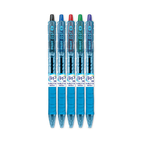 B2p Bottle-2-pen Recycled Ballpoint Pen, Retractable, Medium 1 Mm, Assorted Ink Colors, Translucent Blue Barrel, 5/pack