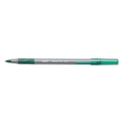 Round Stic Grip Xtra Comfort Ballpoint Pen, Easy-glide, Stick, Medium 1.2 Mm, Green Ink, Gray/green Barrel, Dozen