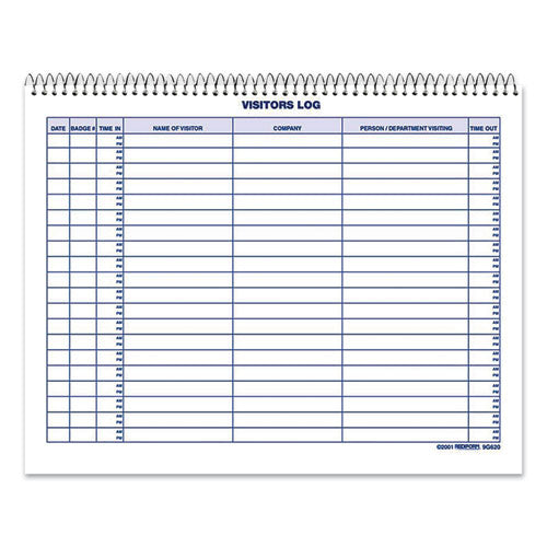 Visitors Log Book, Blue/white/red Cover, 11 X 8.5 Sheets, 50 Sheets/book